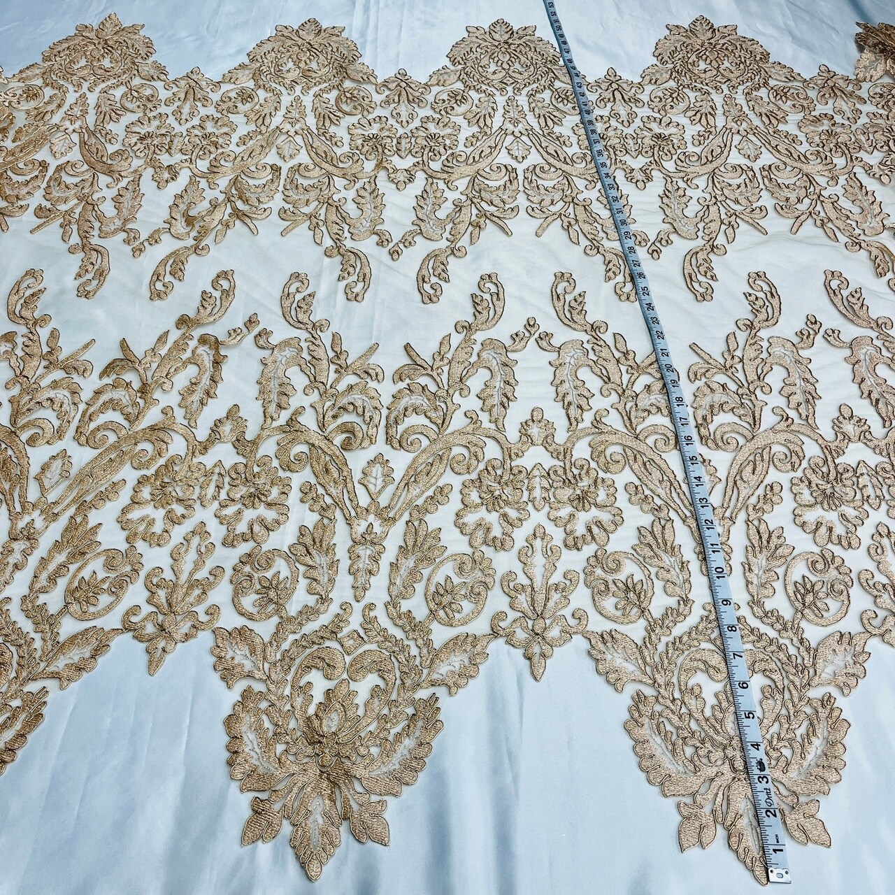 1 Yard White Corded Bridal Lace Fabric Embroidered on Polyester Net Mesh 52 inch Width